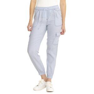 NEW Nicole Miller NY Cargo Pocket Joggers IN Cashmere BLUE 100% Linen  254 2S1